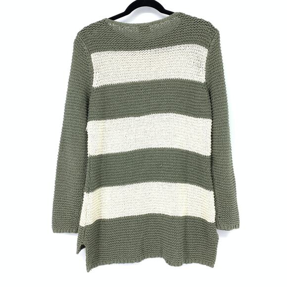 Chico's Sweater Women's 1 US M Block Textured Knit Striped Pullover Olive White - Picture 2 of 6